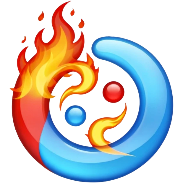 The fire and water emojis are in the form of the yin-yan symbol in front of a completely black background. emoji