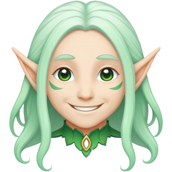 elf with pastel-green skin and long white hair, smile emoji