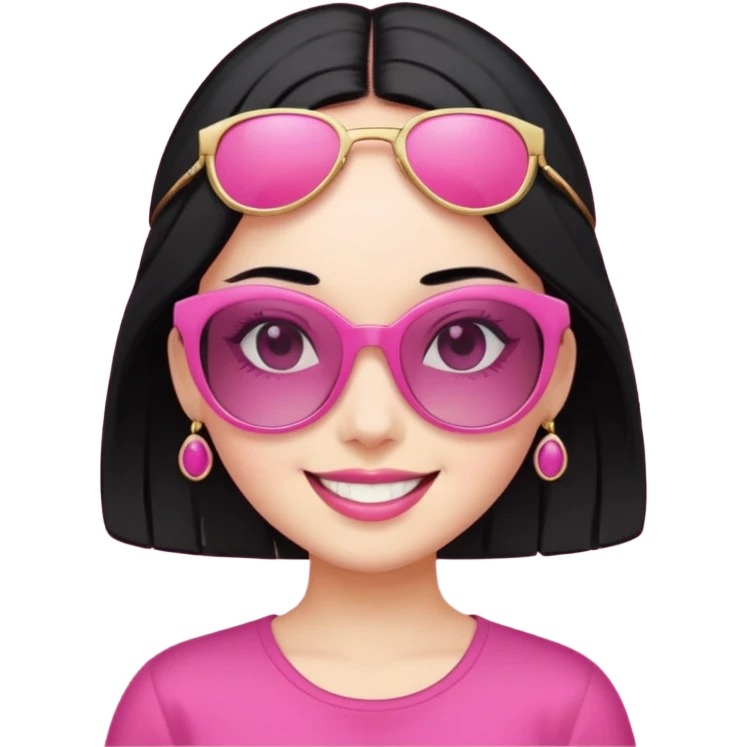 pink girl with black hair and wealth with sunglass on top; irreristable  smile emoji