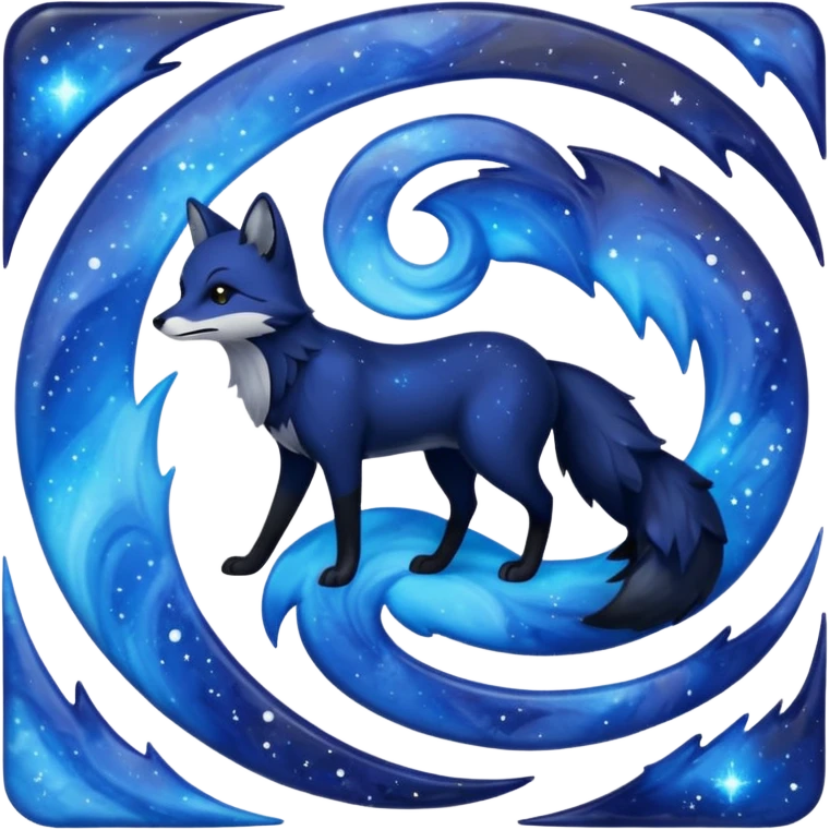 Black fox with blue swirling galaxy/marble pattern emoji