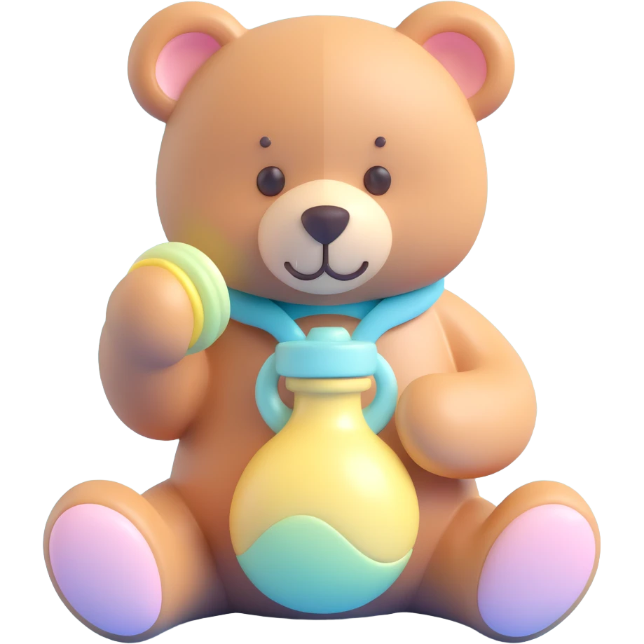 teddy bear holding a pacifier, pastel color palette, gentle and comforting, no text emoji