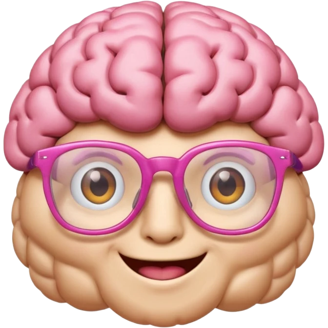 pink brain smiling with glasses emoji