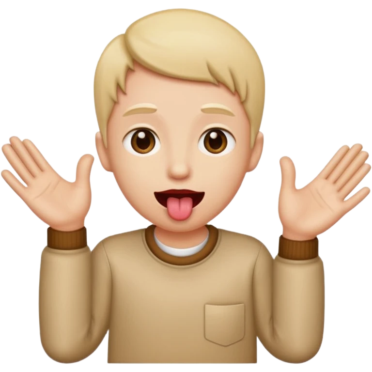 Person with tongue out and hands to the side emoji