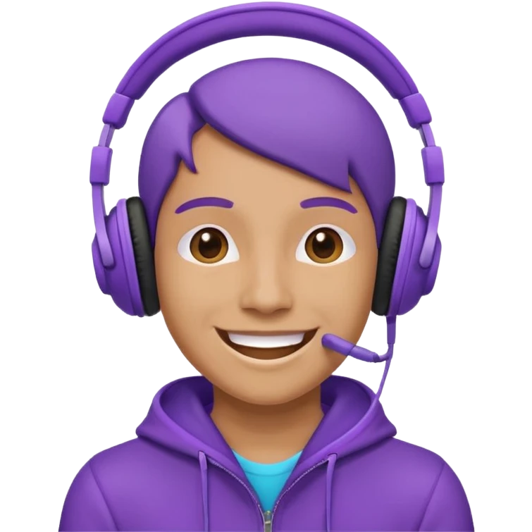 listen to music in purple headphone and smile emoji