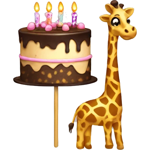 birthday cake with a cane and giraffe emoji