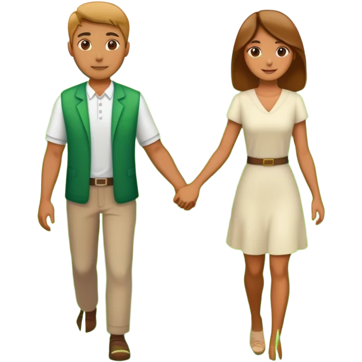 A guy and a girl holding hands in a green field  emoji