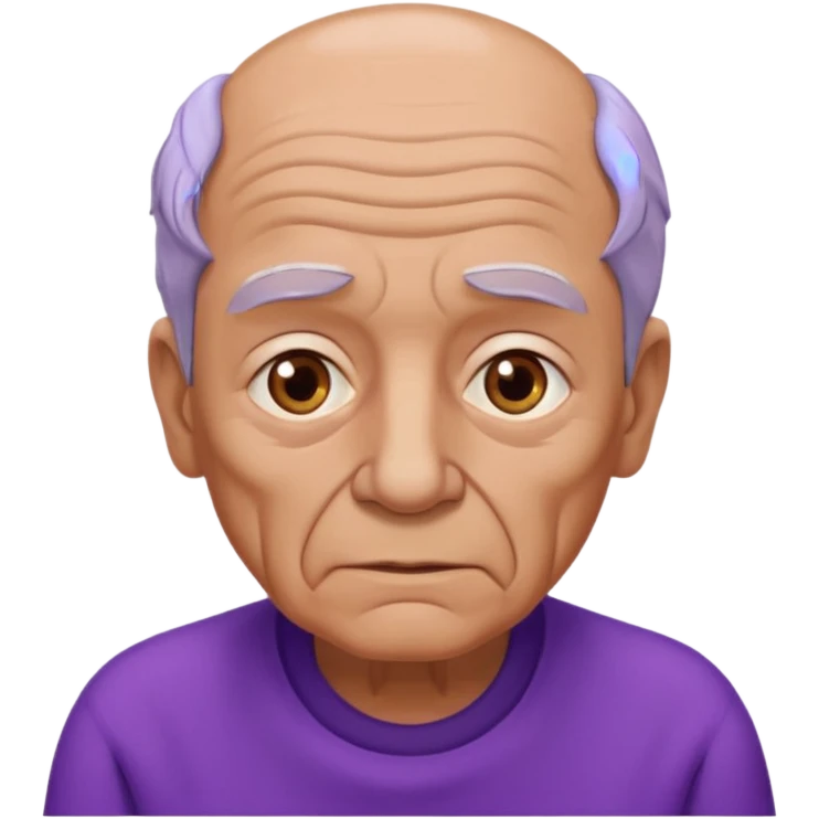Abuelo hombre con ropa morada, ojos cafés, muchas arrugas emoji