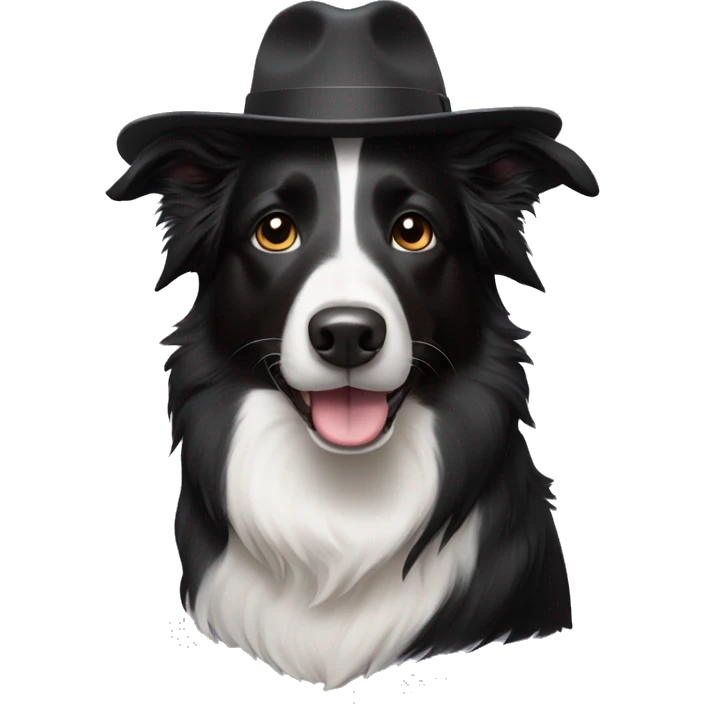 Black border collie wearing hat emoji