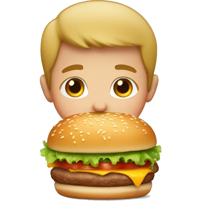 Little boy with big burgr emoji