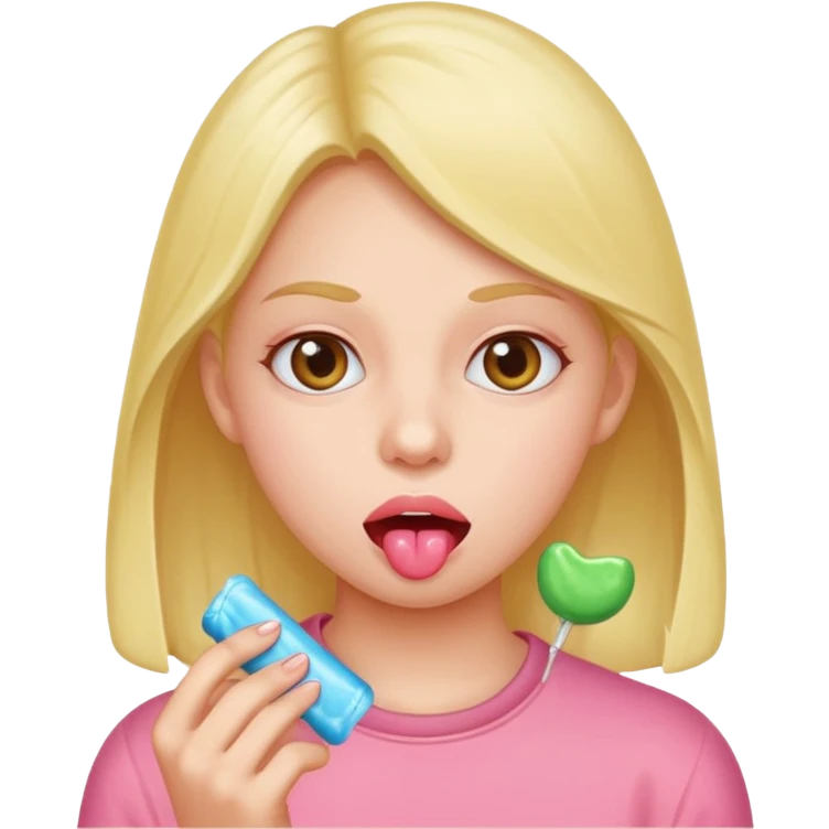 portrait of girl chewing gum emoji
