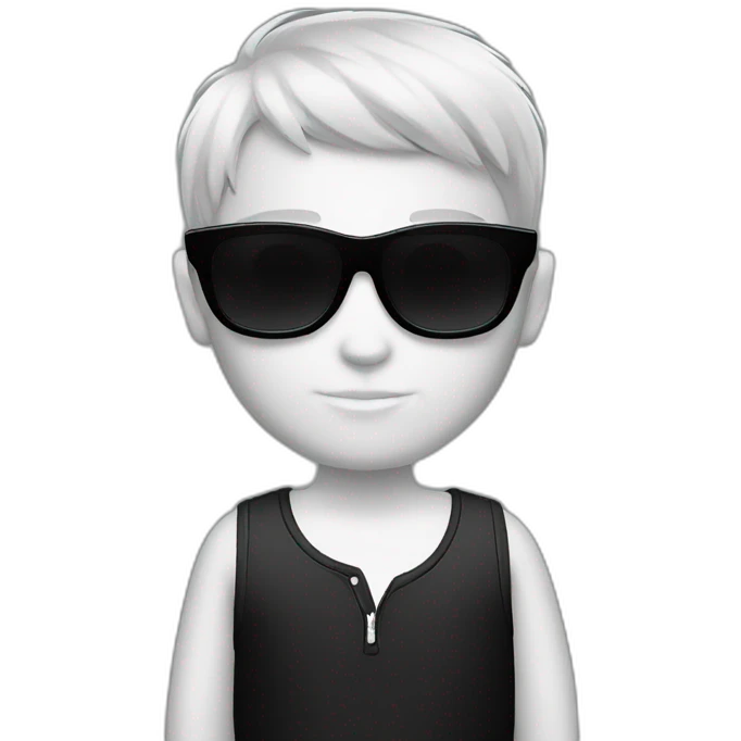white skin boy with black Center Parting Bowl Cut hair wearing cool solid black sunglasses emoji