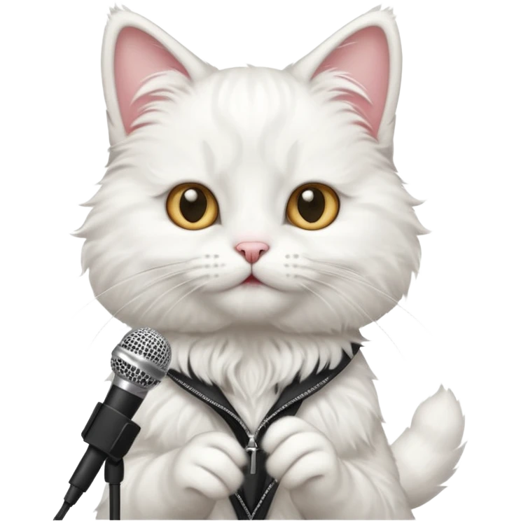 white cat holding microphone emoji