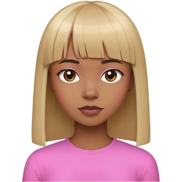 Dark blond girl with strigh hair aand with fringe with a pinky shir emoji