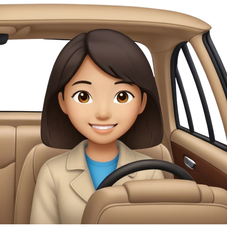 smiling Asian girl in car interior emoji