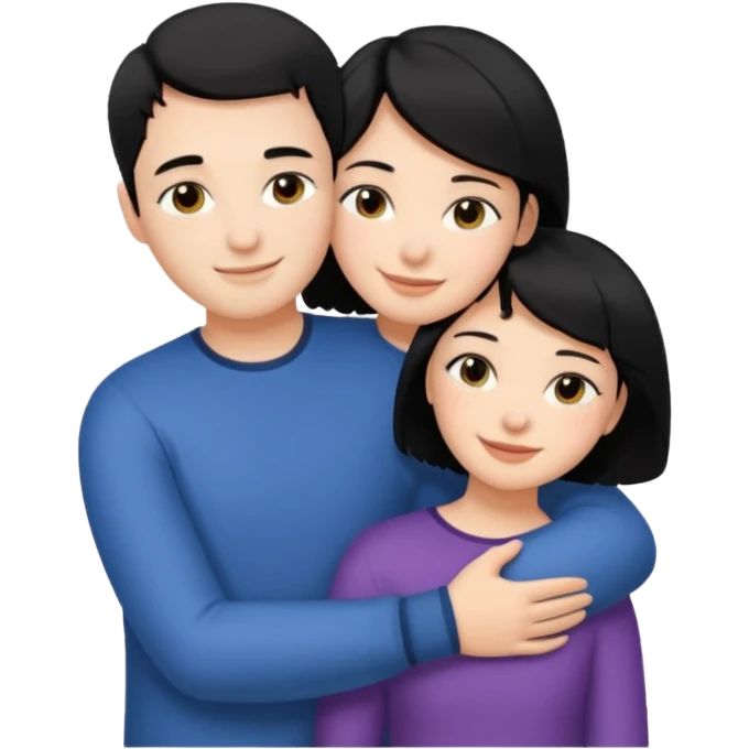 Girl with short black hair and her partner with black hair hugging emoji