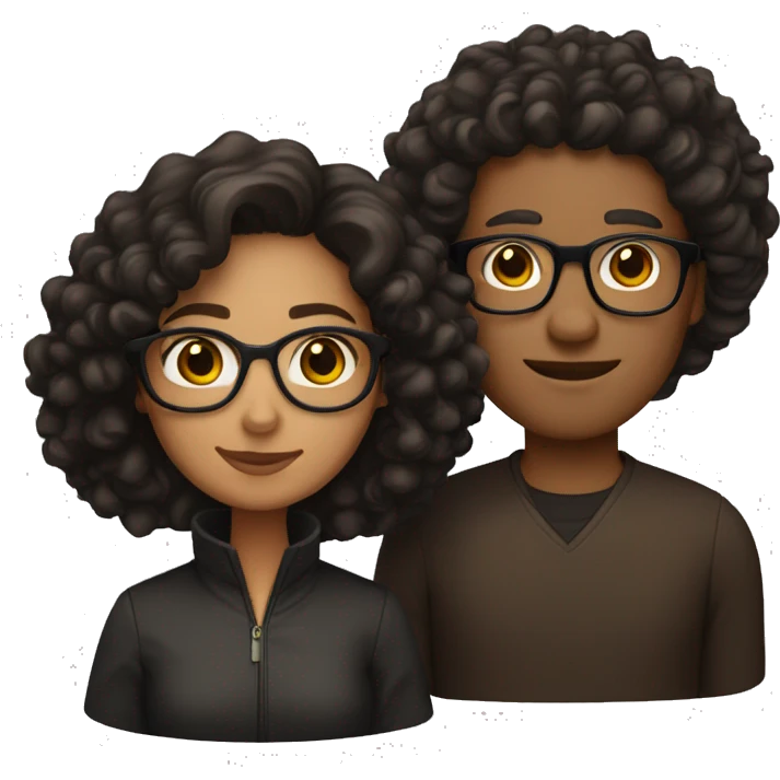 Couple emoji: light skin, brown eyes; man with black curls, glasses; woman brown curls emoji