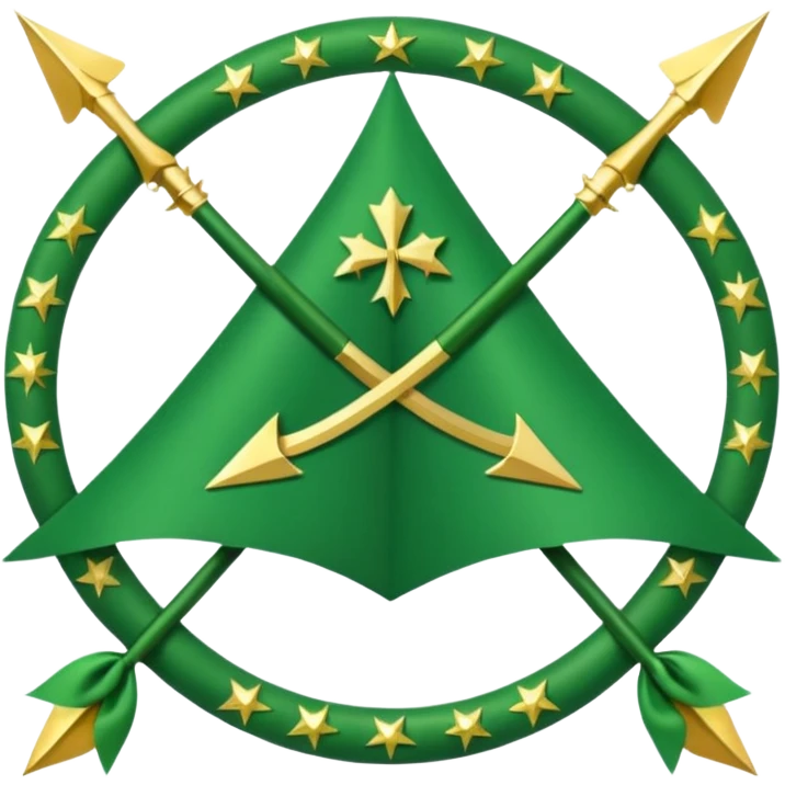 The Circassian flag has a green background with twelve gold stars forming an arc that looks like a bow. There are three crossed arrows in the center of the flag. emoji
