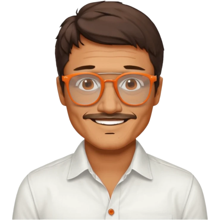 Pedro pascal looking really steamy and sexy smiling in an opened white button down shirt with shady orange glasses emoji