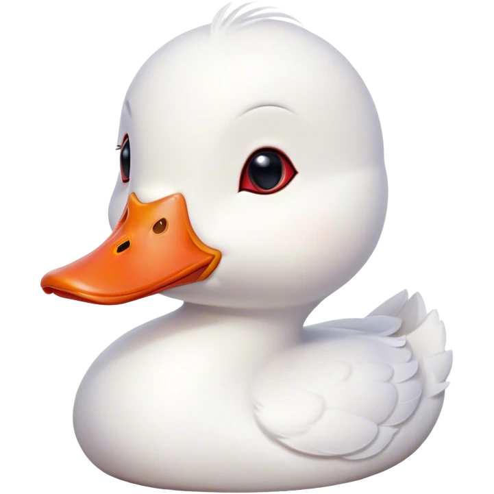 Cinematic Cute White Duck Portrait Emoji, Head tilted playfully and inquisitively, featuring a glossy, immaculate white plumage with a charming red bill, round, sparkling eyes filled with curiosity, Simplified yet irresistibly adorable features, highly detailed, glowing with a warm, friendly glow, high shine, affectionate and lively, stylized with a touch of whimsical charm, bright and endearing, soft glowing outline, capturing the essence of a mischievous yet loving duck, so playful it feels like it could waddle out of the screen and into your arms! emoji