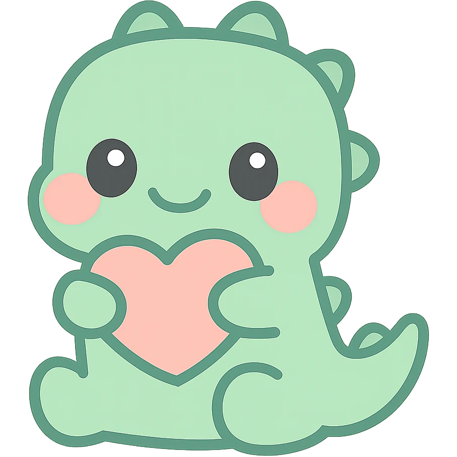 kawaii style crocodile, blushing cheeks, holding a heart, pastel colors emoji