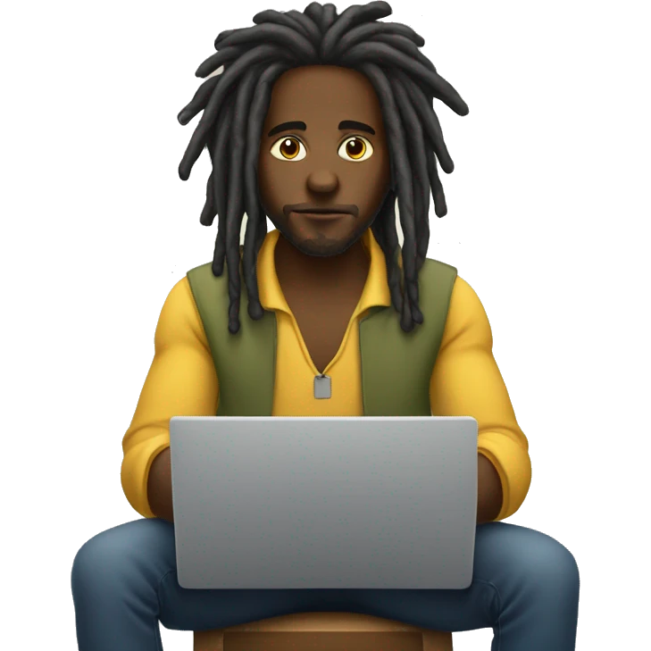 Black-guy-with-dreads-sitting-down-on-chair facing-foward-focused-on-laptop-computer- emoji