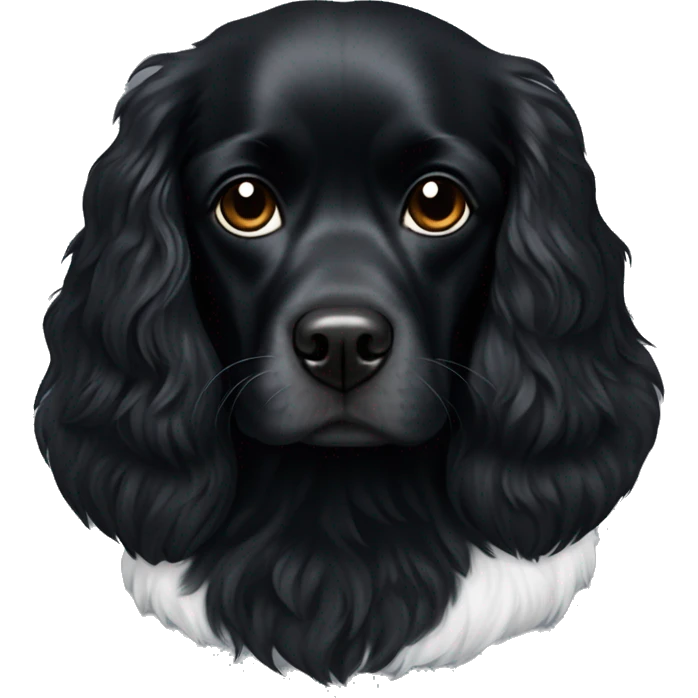 Small completely black king spaniel with black fur on his whole face and white fur on chest emoji