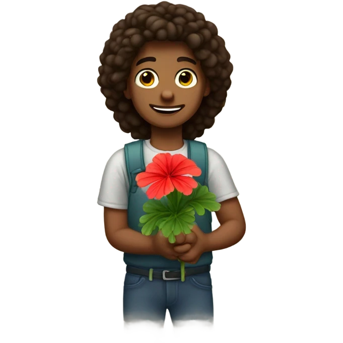Caleb holding a geranium emoji