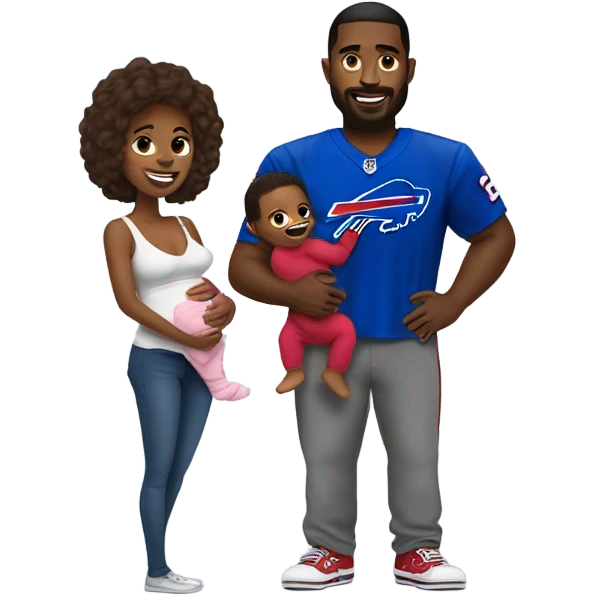 Husband wearing a bills jersey while holding a baby girl emoji