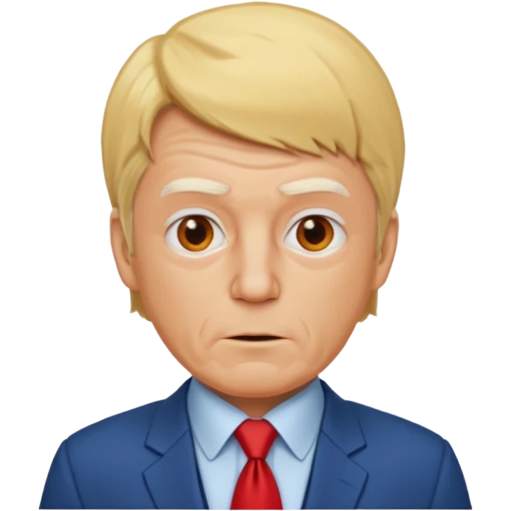an ugly old orange man with a blonde toupee and a blue suit with a white undershirt and a red tie emoji