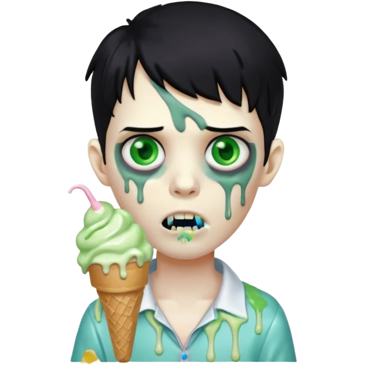 zoombie boy black hair, holding ice cream emoji