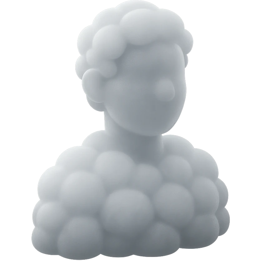 A person from the shoulders up, entirely composed of fluffy white convex clouds emoji