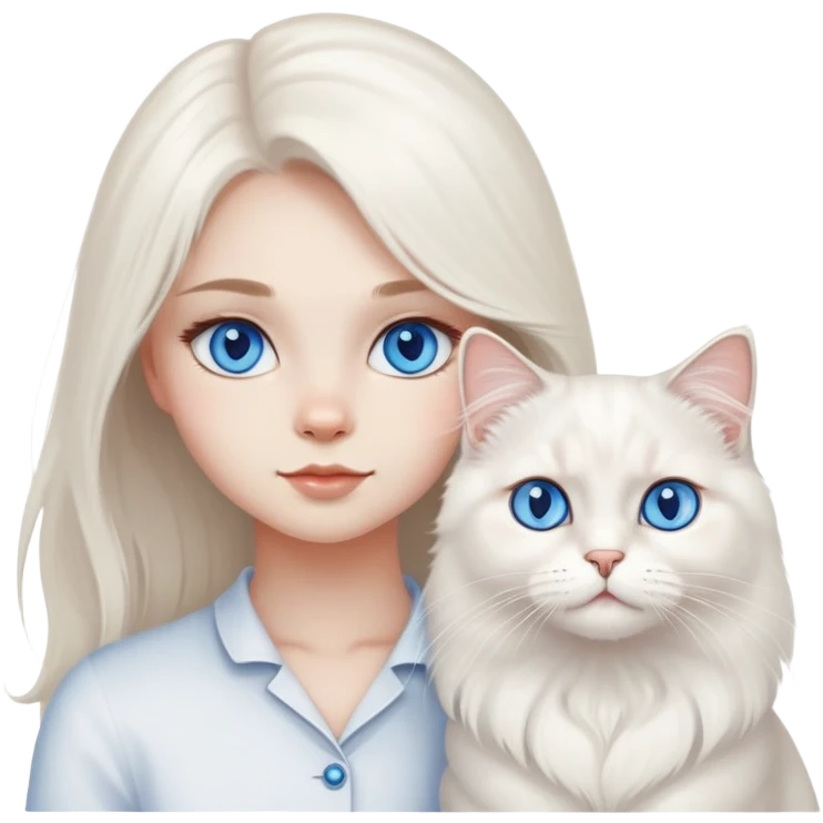 White British longhair cat blue eyes with girl emoji