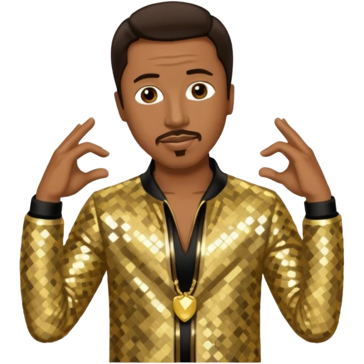 MC Hammer with dark brown hair, gold sequin outfit emoji