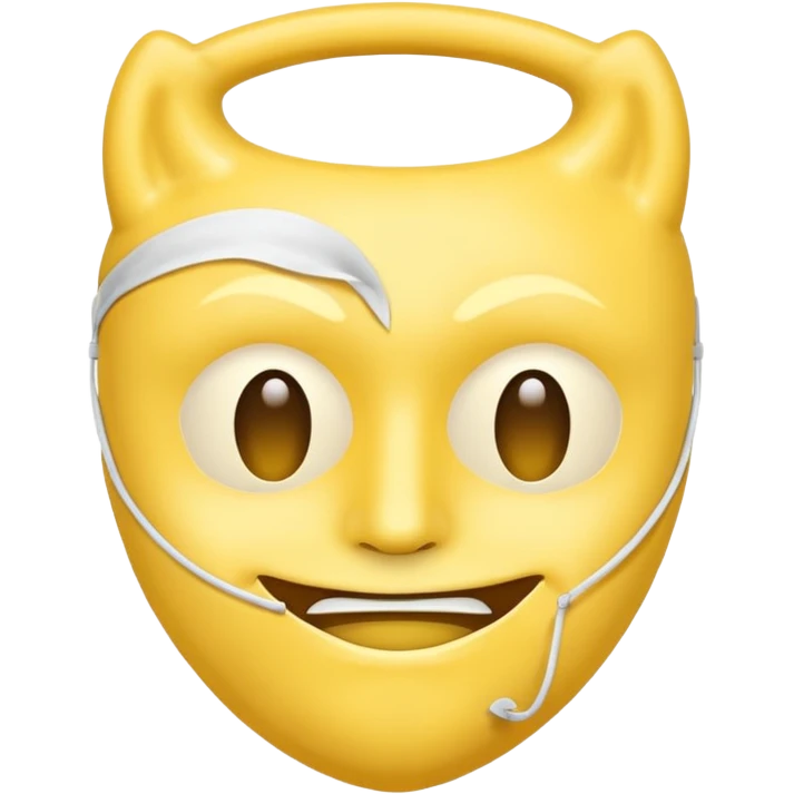 A sad face emoji holding a happy face mask emoji