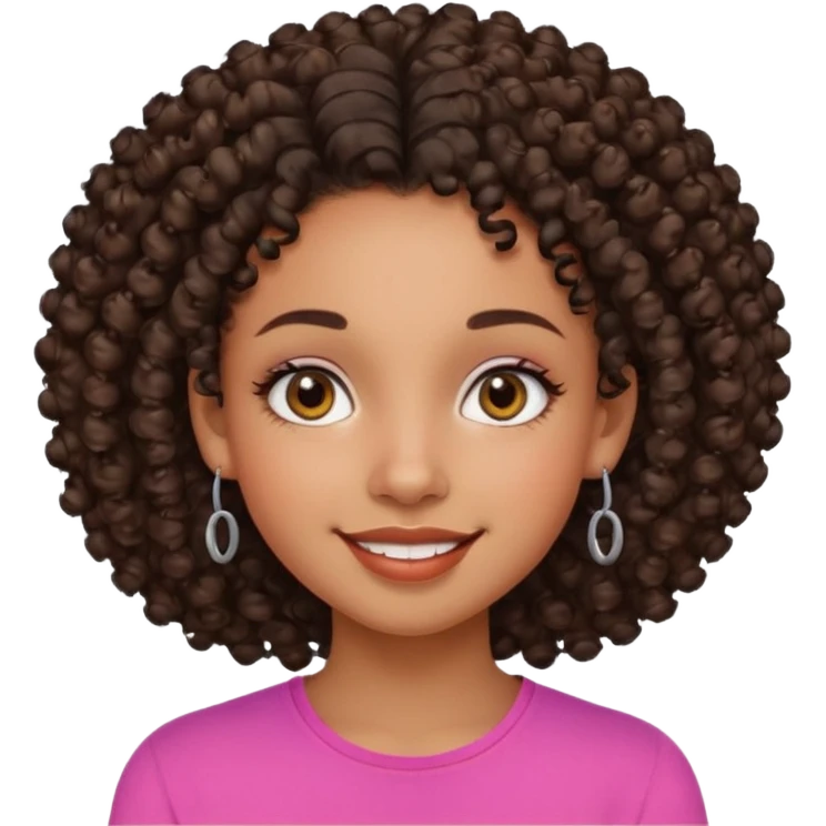 Fille de couleur de peau noir Avec des cheveux bouclés, des yeux de deux couleurs différentes, un petit nez, des lèvres pulpeuses un peu de blush sur les pommettes Highlighter sur le nez fossiles emoji