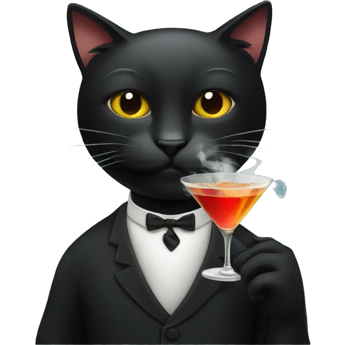 Black cat smoking and drinking a martini emoji
