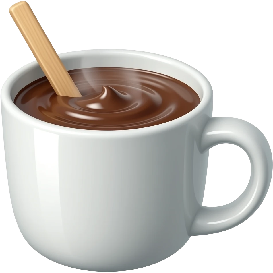 Transform the provided hot chocolate mug photo into a single emoji icon. The output mst follow Apple iOS food emoji style: simplified rounded geometry, clean edges, bright but natural colors, and a smooth glossy 3D finish. Make the hot chocolate realistic. emoji