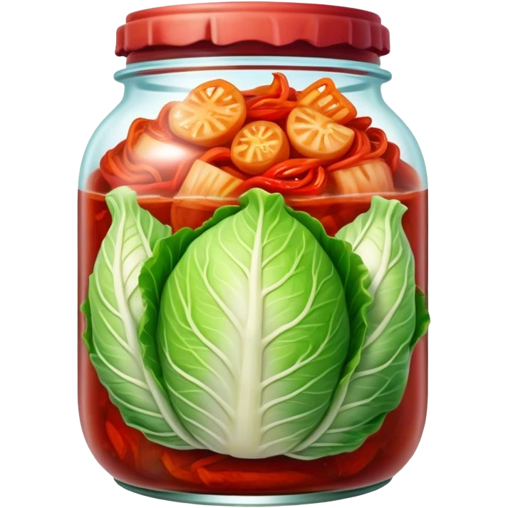 Kimchi Cinematic Realistic Kimchi Dish Emoji, depicted as spicy, fermented cabbage with vibrant red hues neatly served in a traditional jar, rendered with dynamic textures and bold, appetizing lighting. emoji