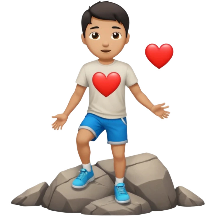 asian man tripping on rock with heart eyes emoji