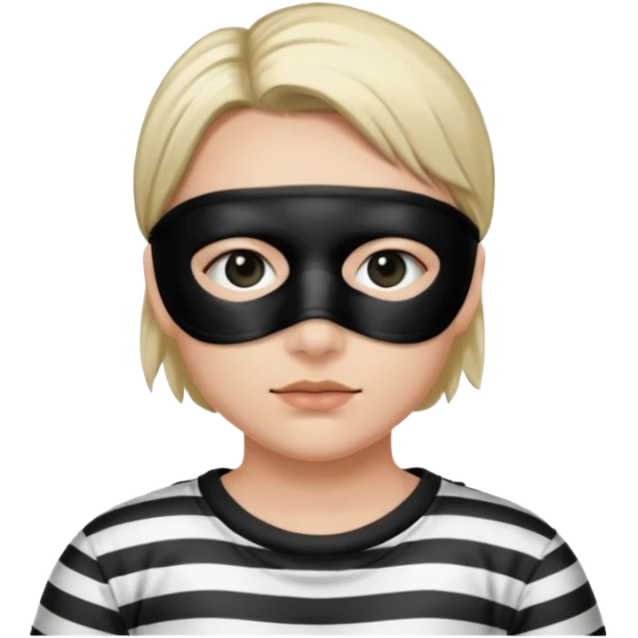 Thief with black eye type mask and black and white striped prison clothes emoji