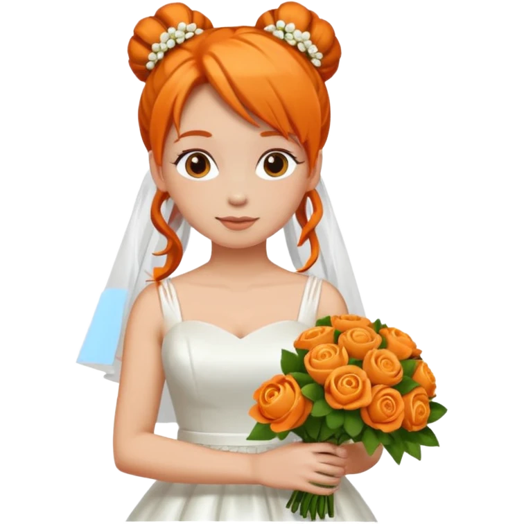orange haired with bun bride with bouqet emoji