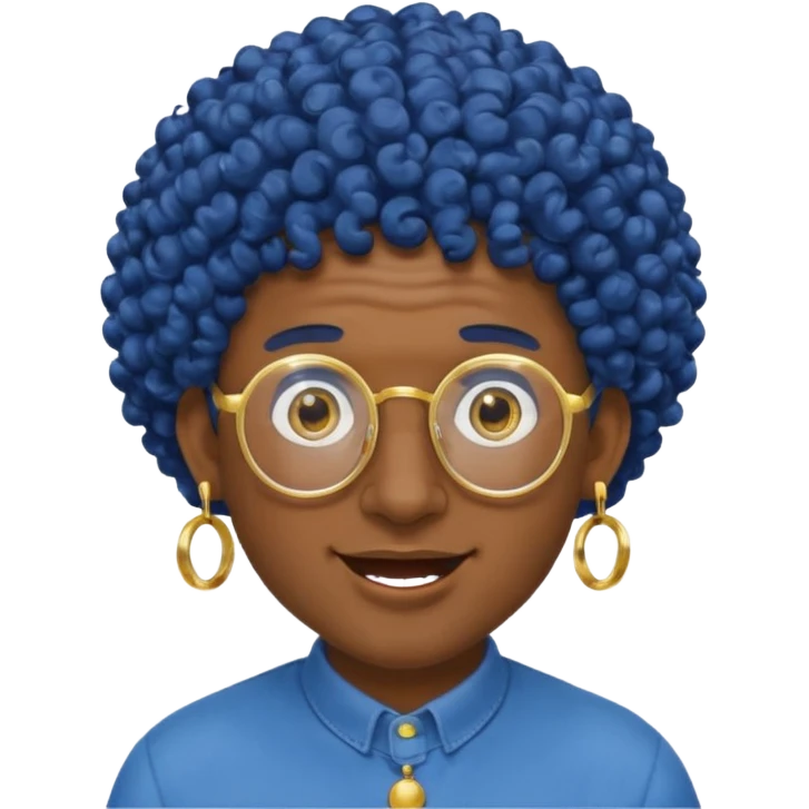 dark blue haired man curly hair and big earrings and spectacles surprised and hat wearing emoji