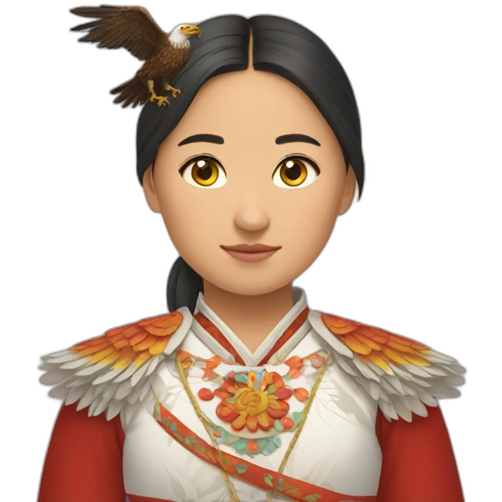 Kyrgyz girl in national costume with an eagle in her hands emoji