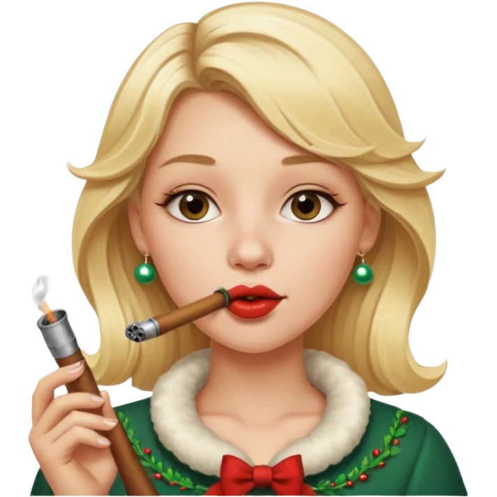 A beautiful girl with blonde hair with a festive pipe in her mouth emoji