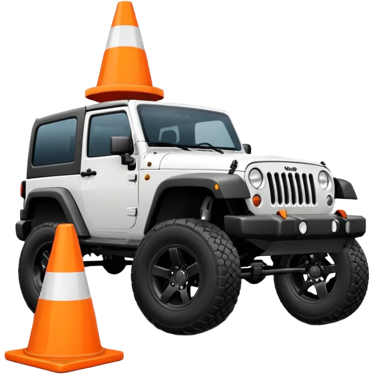 Jeep Wrangler crushing an all-white traffic cone under its tires, emoji style emoji