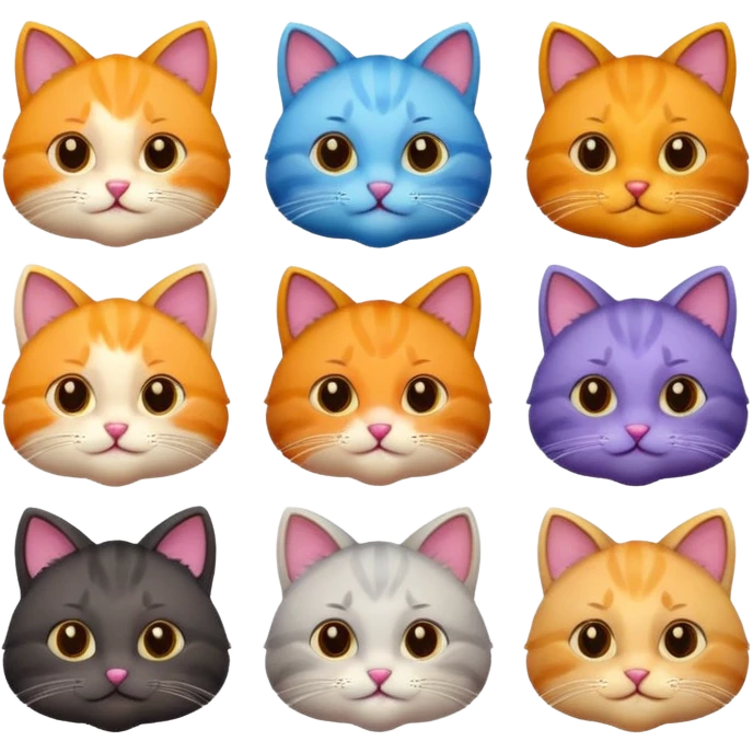 6 cats with different coloured coats emoji