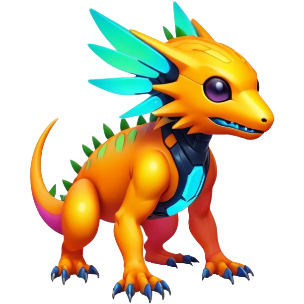 Tropical futuristic lush warm-colored modern colorful neon-colored cyber-Fakémon-Digimon-Trico-creature emoji
