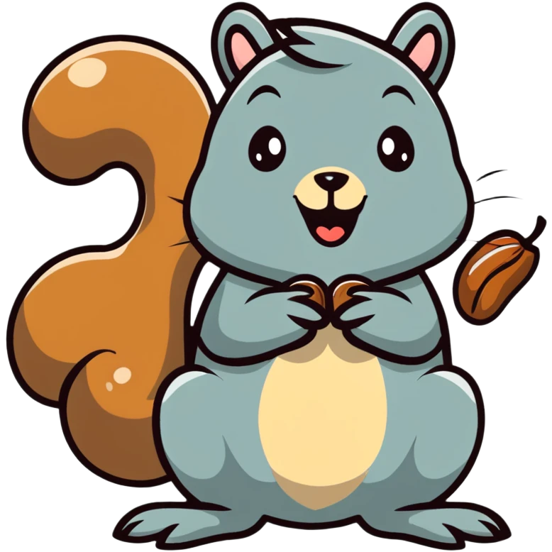 Cute hungry squirrel drooling, looking at nuts, with hungry expression emoji