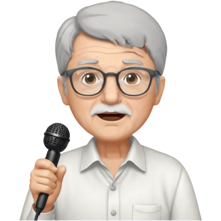 singer, Old man, singing to mic, white shirt glasses emoji