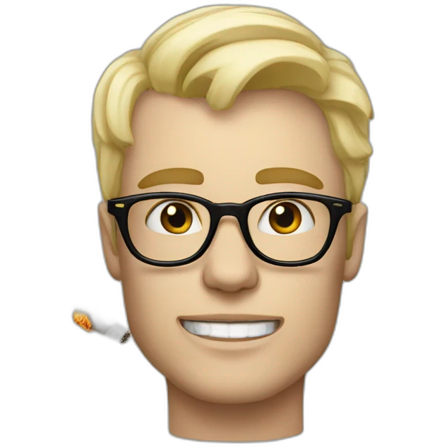 blonde white man with glasses and face tattoo smoking cigarette  emoji